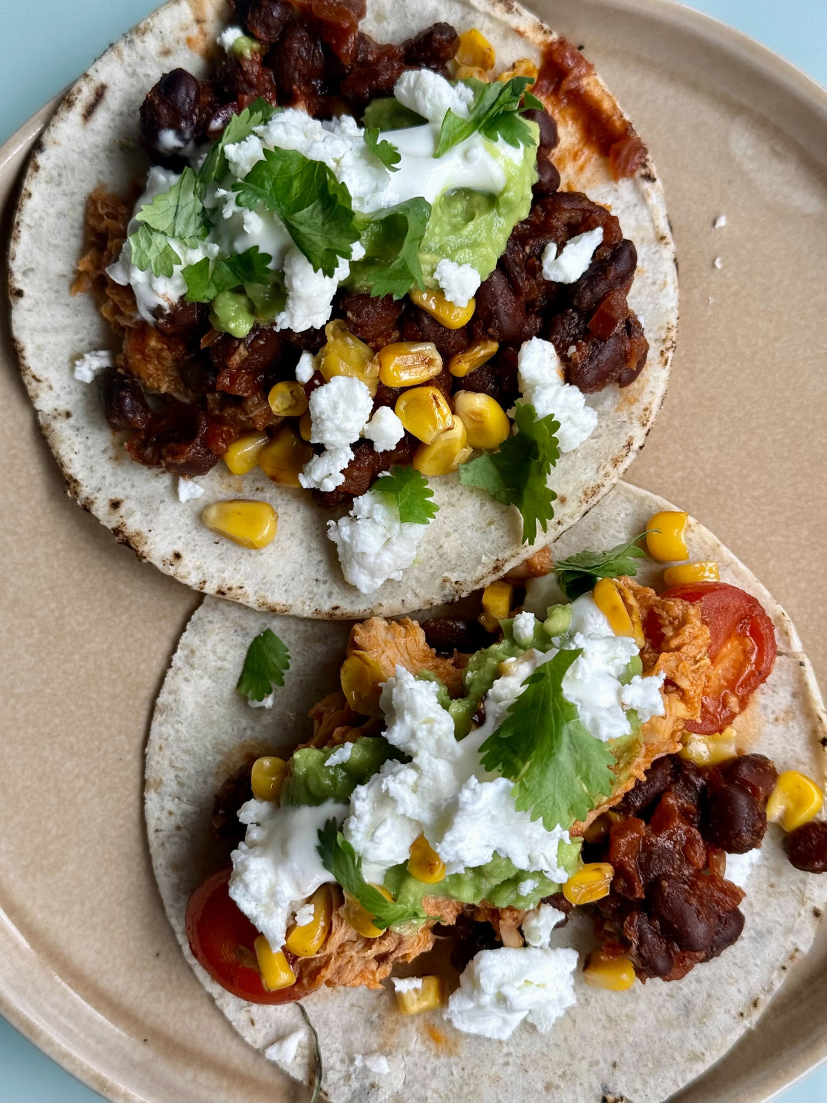 Black Bean, Charred Corn + Pulled Chicken Tacos Black Bean, Charred Corn + Pulled Chicken Tacos