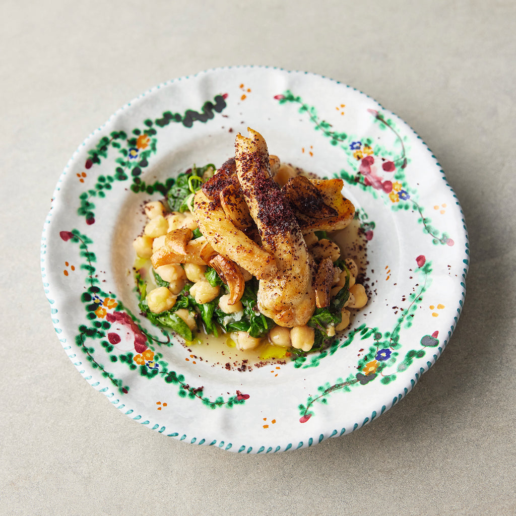 Garlic Chicken Creamy Chickpeas, Spinach + Sumac