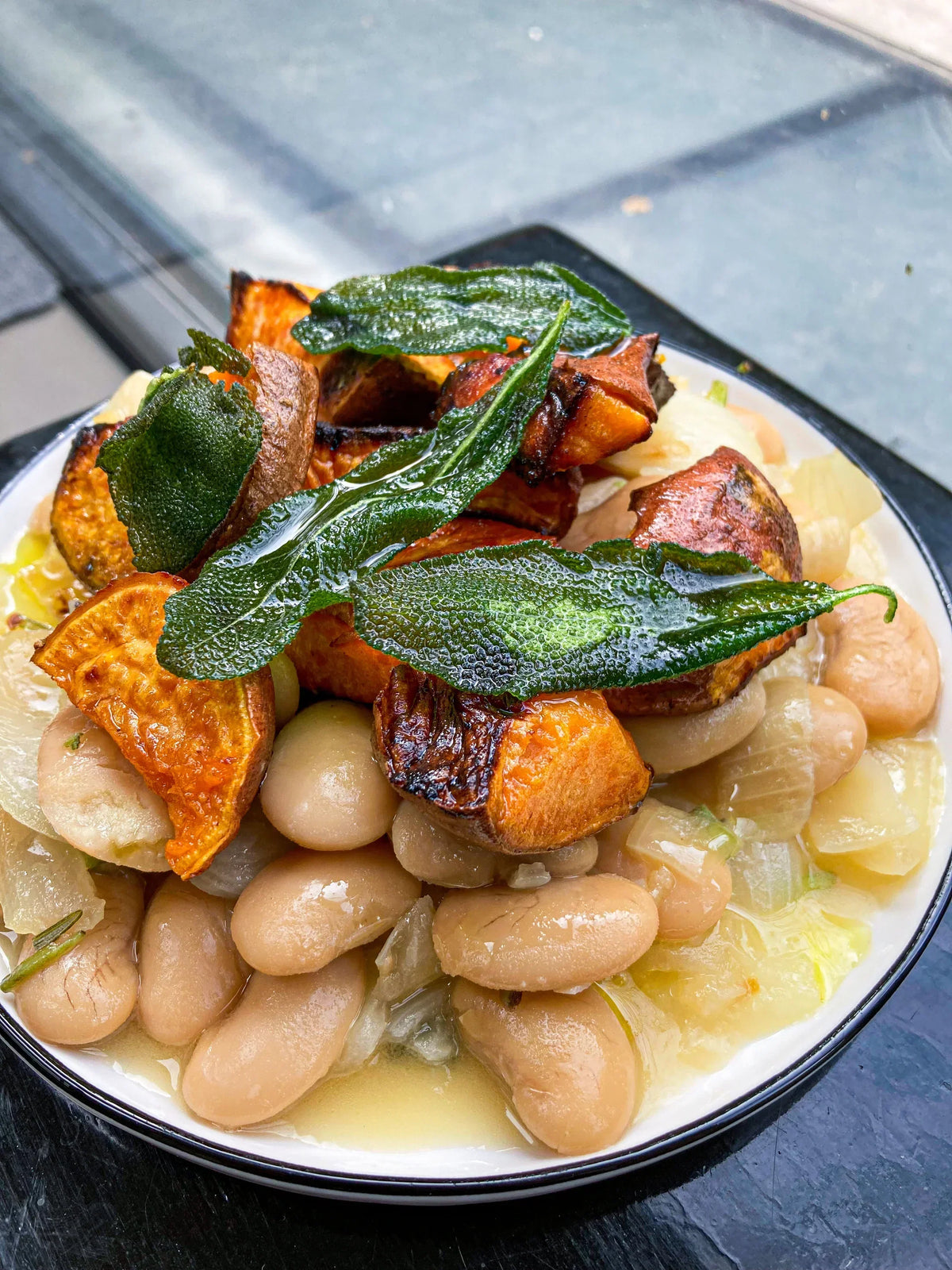 Butter Beans with Roasted Sweet Potato + Crispy Sage-image