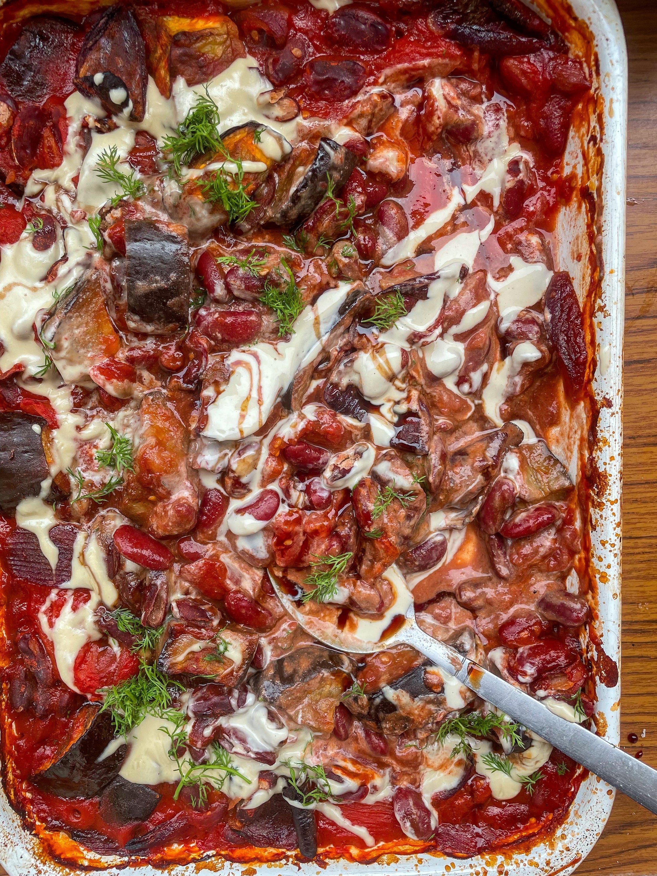 bean_recipe_smoky_red_bean_aubergine_traybake_with_tahini_drizzle
