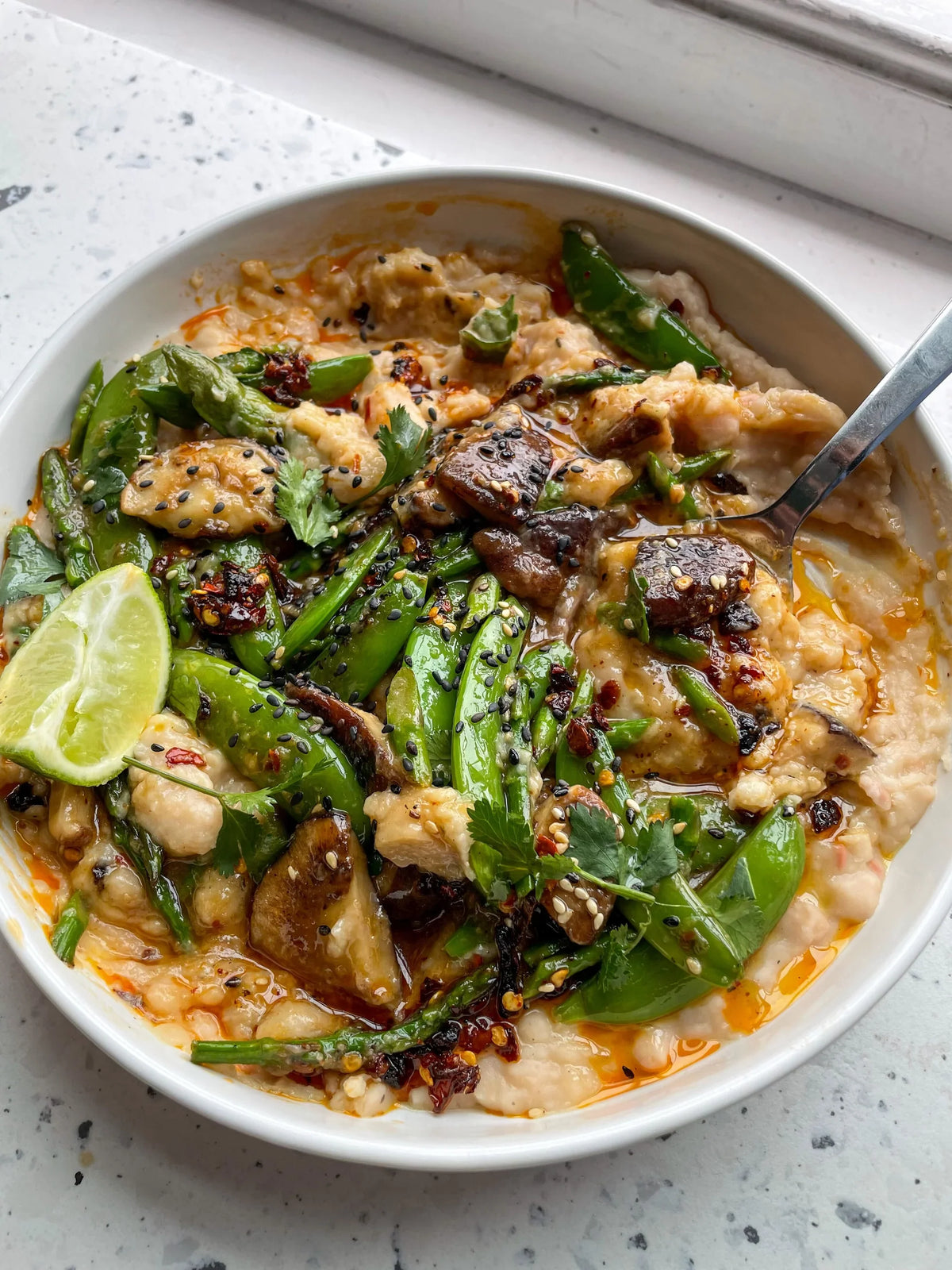  bean-recipe-spring-stir-fry-on-creamy-miso-bean-mash-boldbeanco-christina-soteriou 