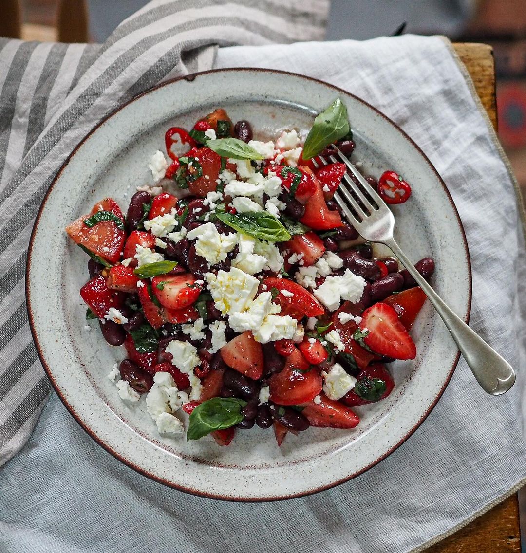 Red Bean, Strawberry + Feta Salad