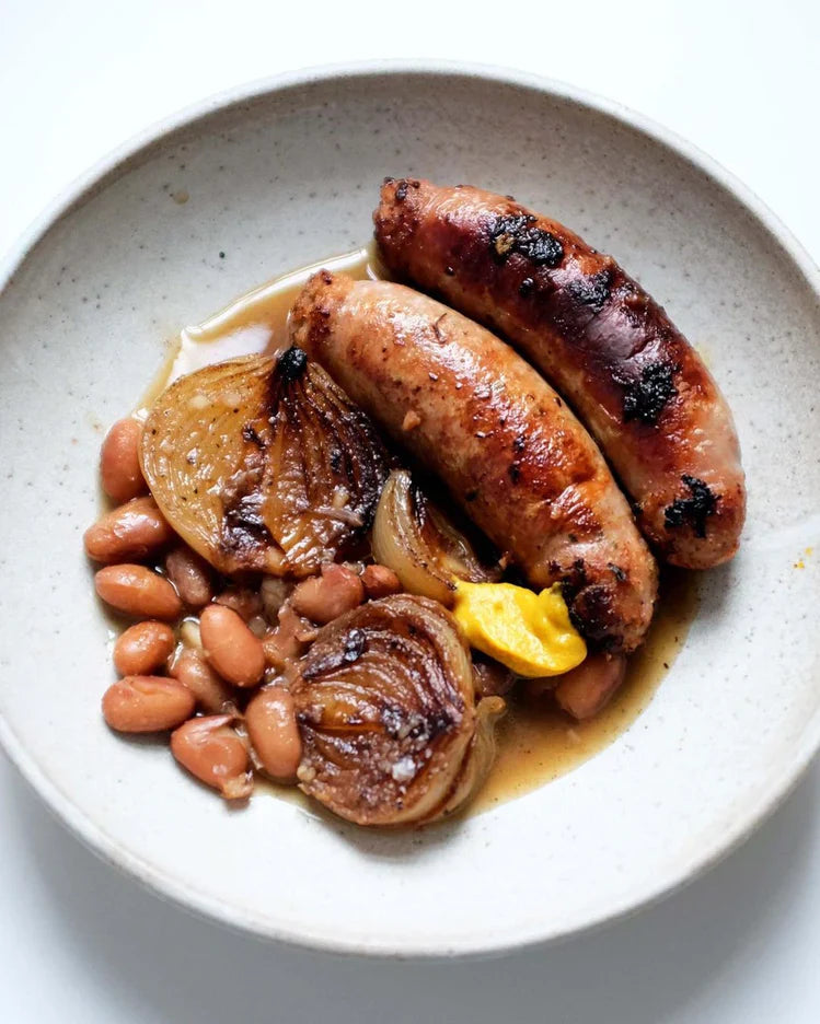  bean recipe-borlotti-beans-browned-onions-sausages 