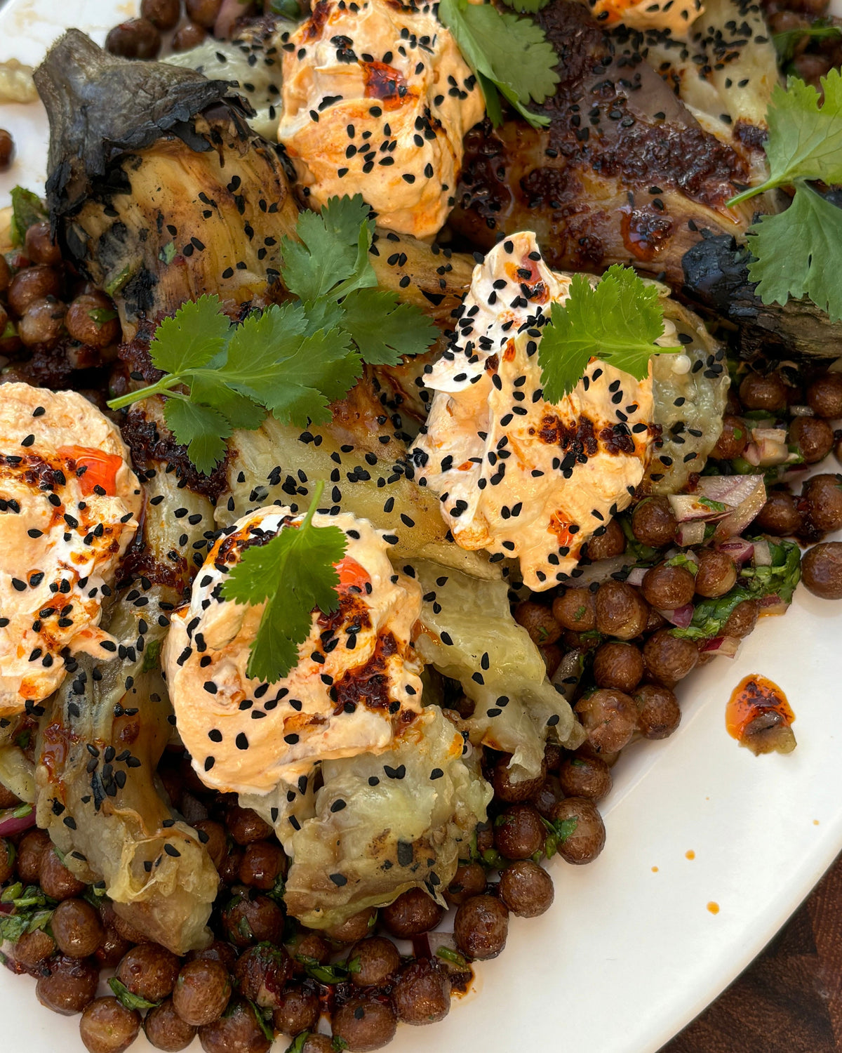  bean-recipe-smoked-aubergine-date-chilli-crunch-dressing-lime-pickle-creme-fraiche-boldbeanco 