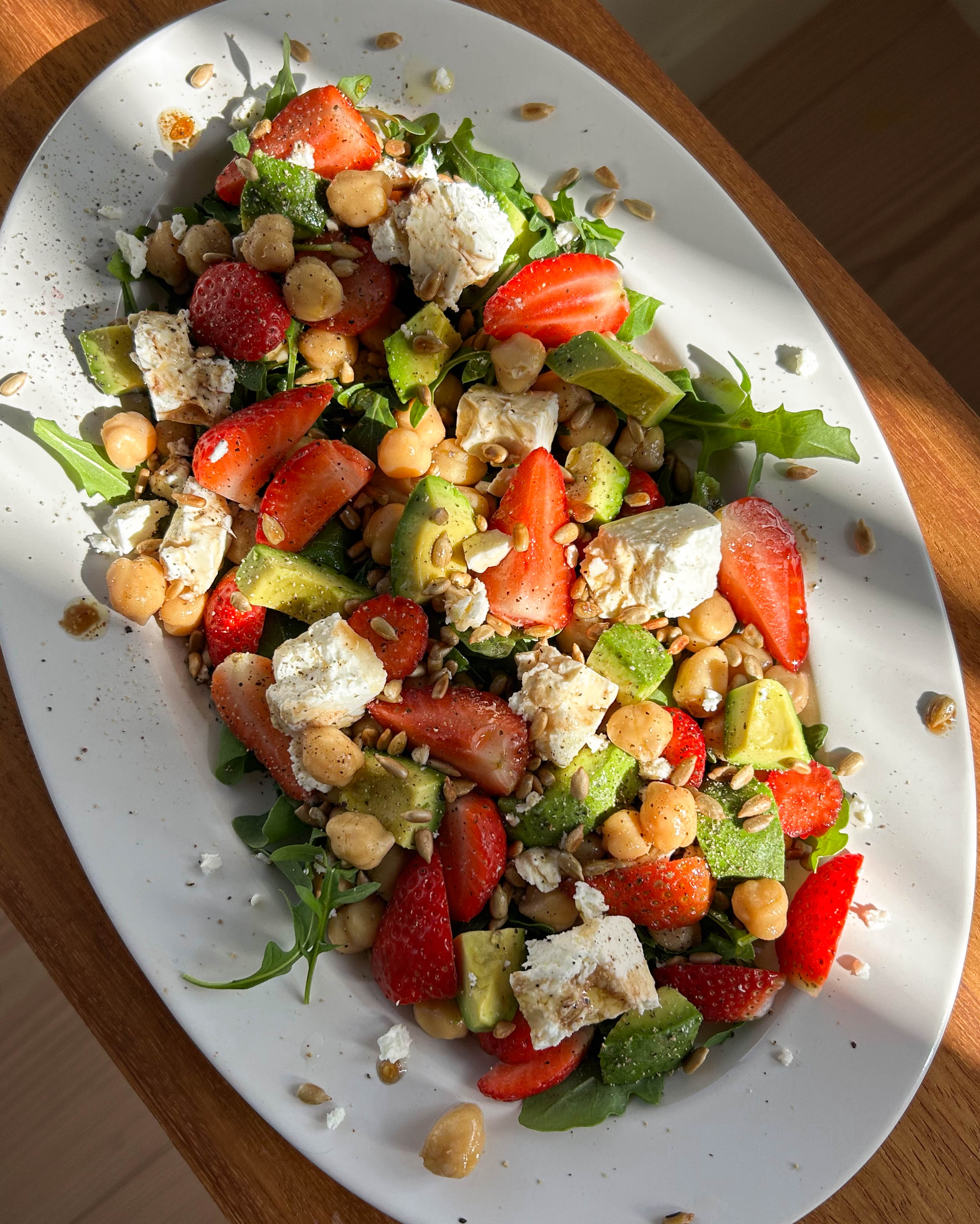 Sweet Strawberry, Avocado + Chickpea Salad with Feta + Balsamic