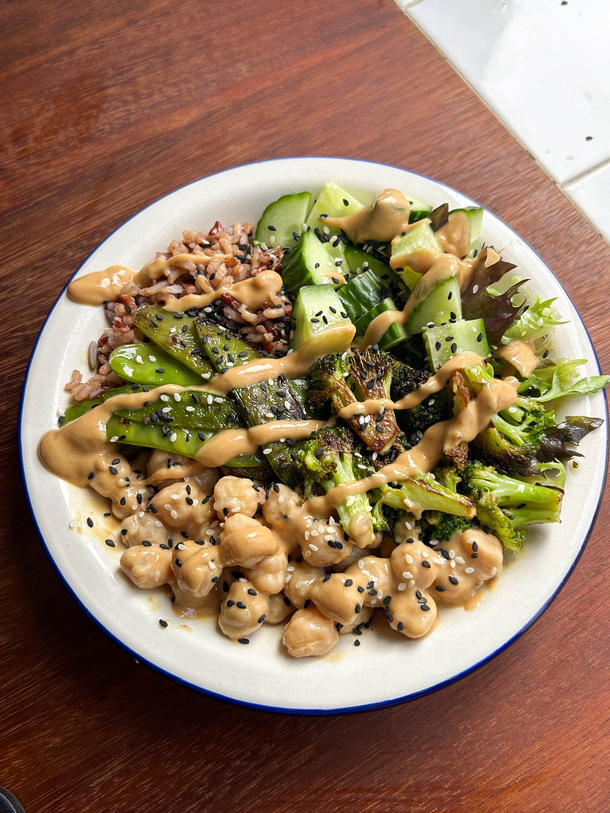  Loaded Satay Chickpea + Charred Greens Salad 