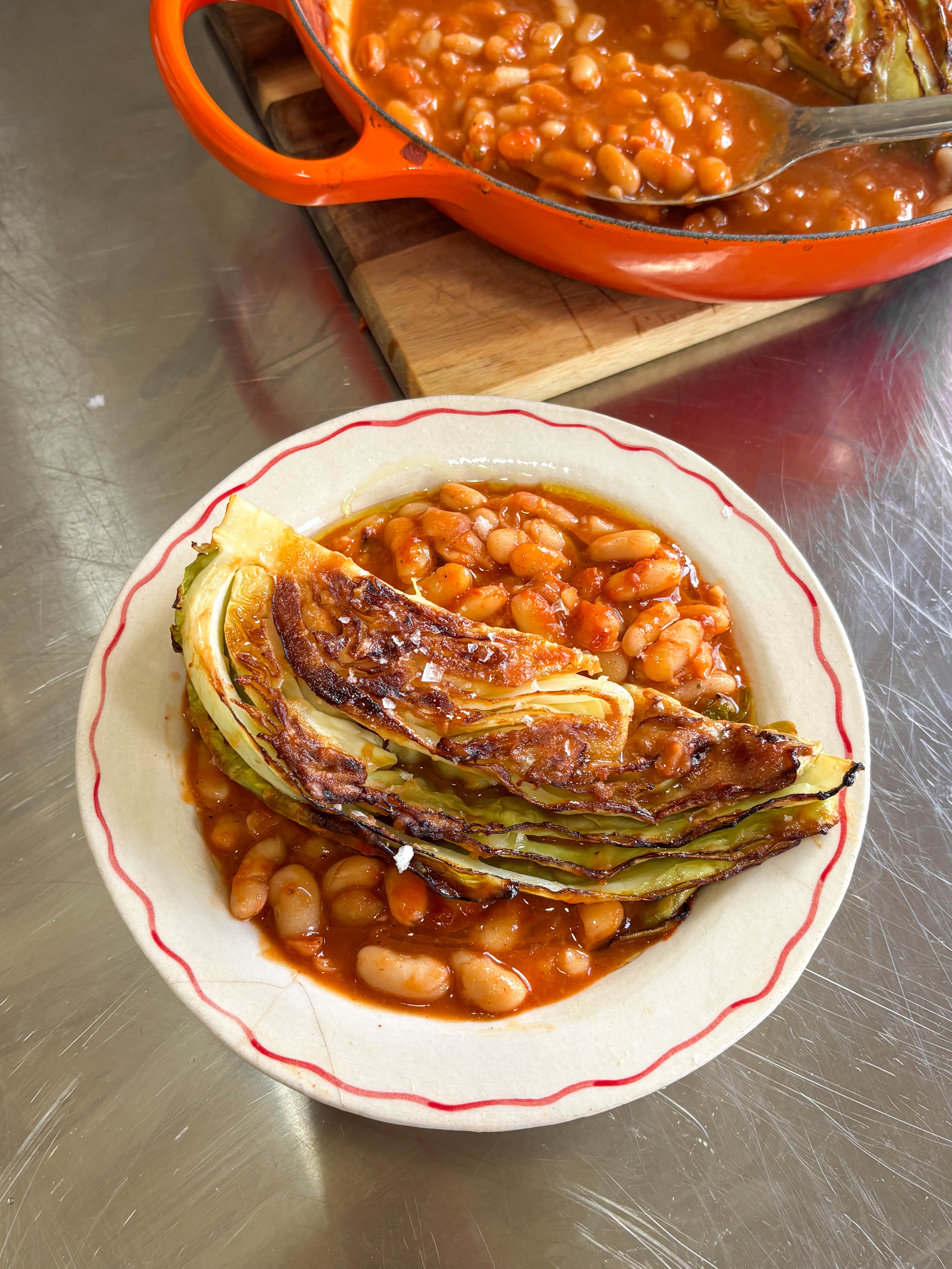 Miso Butter Cabbage with Gochujang White Beans
