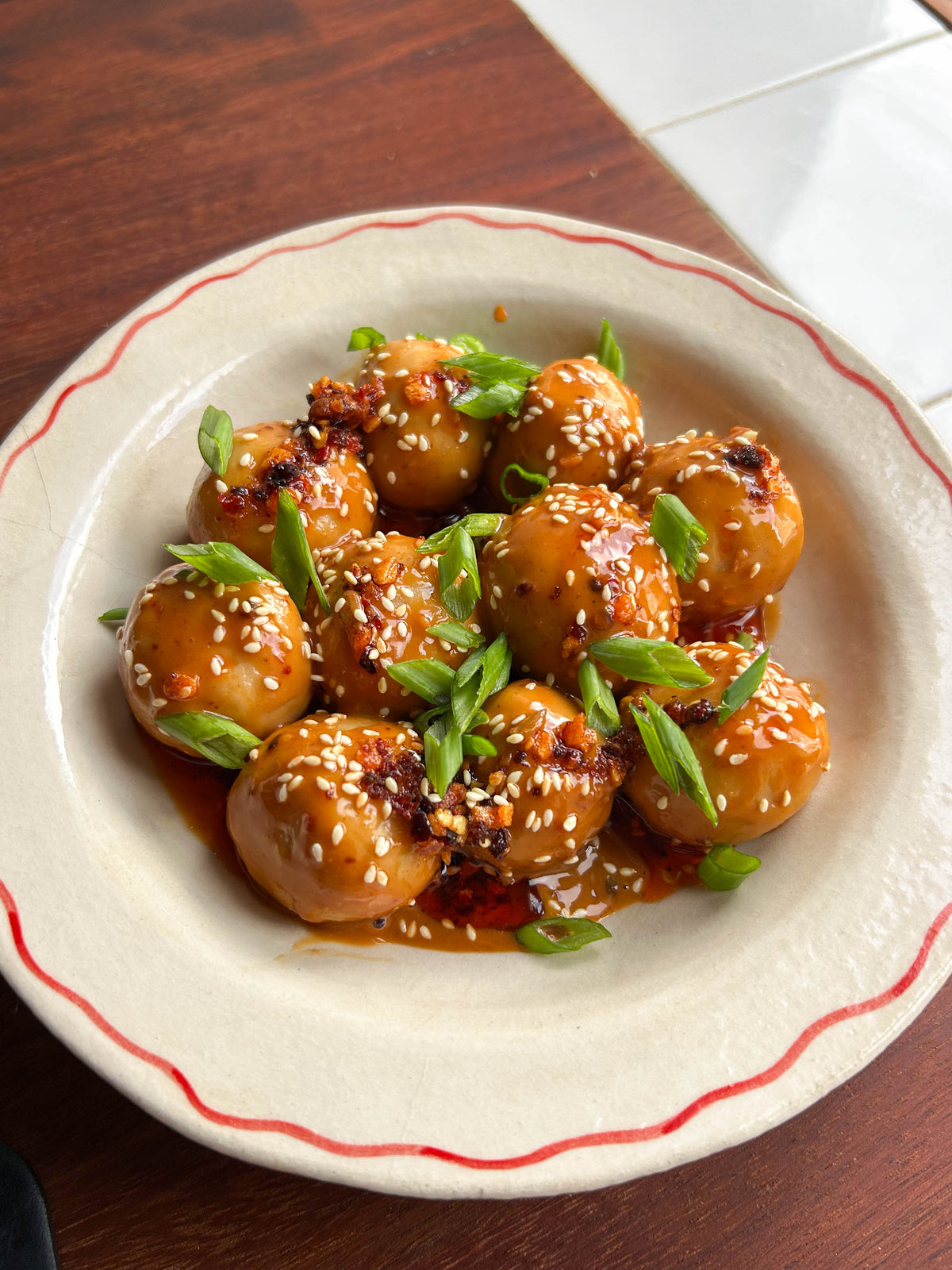  Pillowy White Bean Dumplings with Punchy Peanut Sauce 