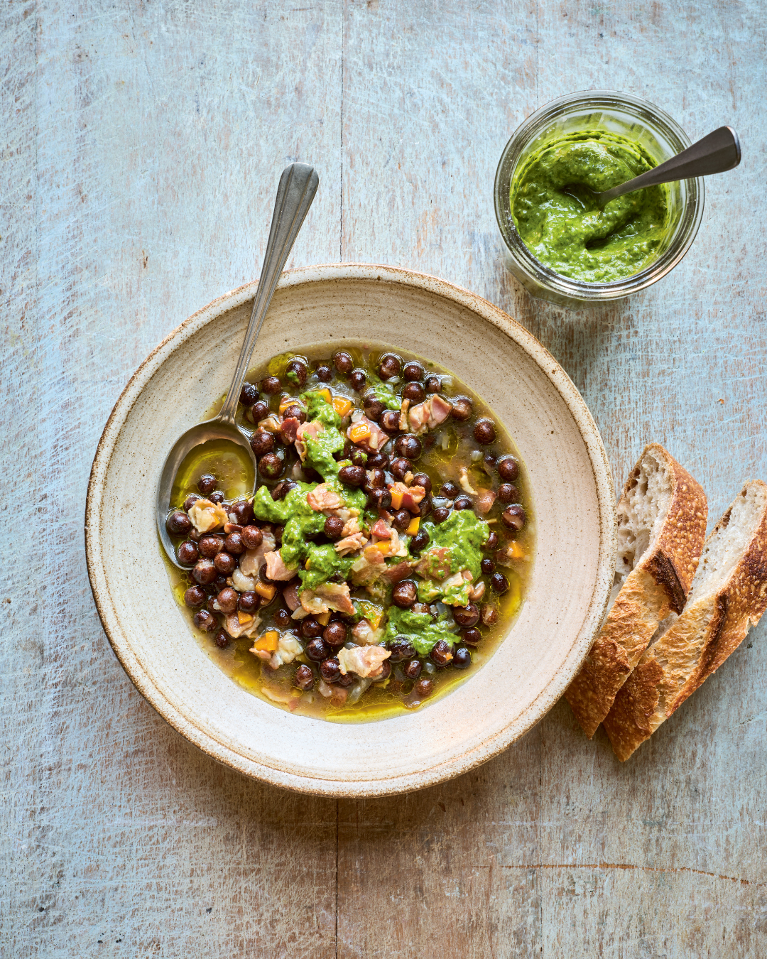 Quick Carlin Pea + Bacon Soup