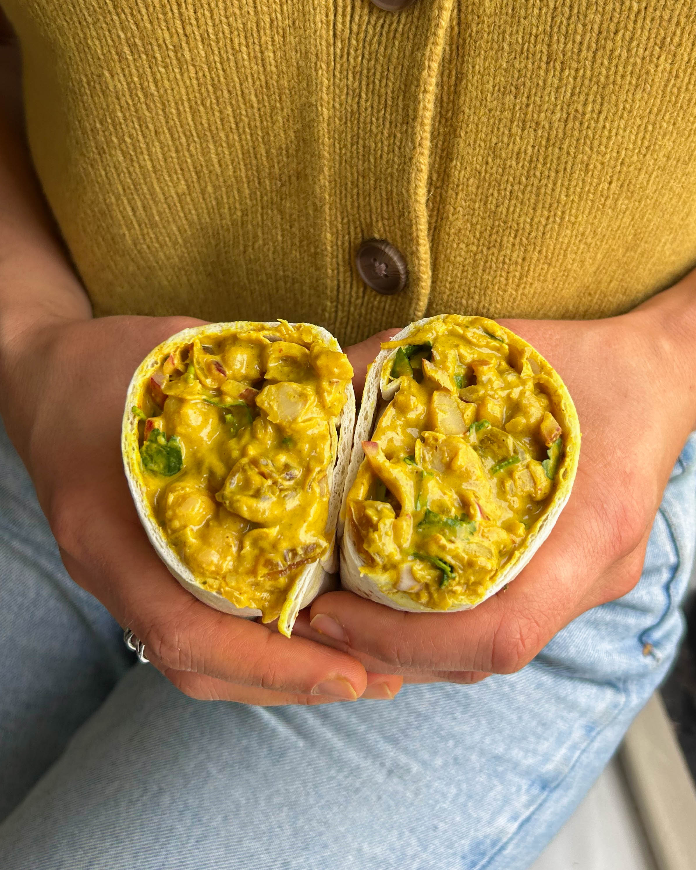 Curried Caramelised Onion + Chickpea Smash Wrap