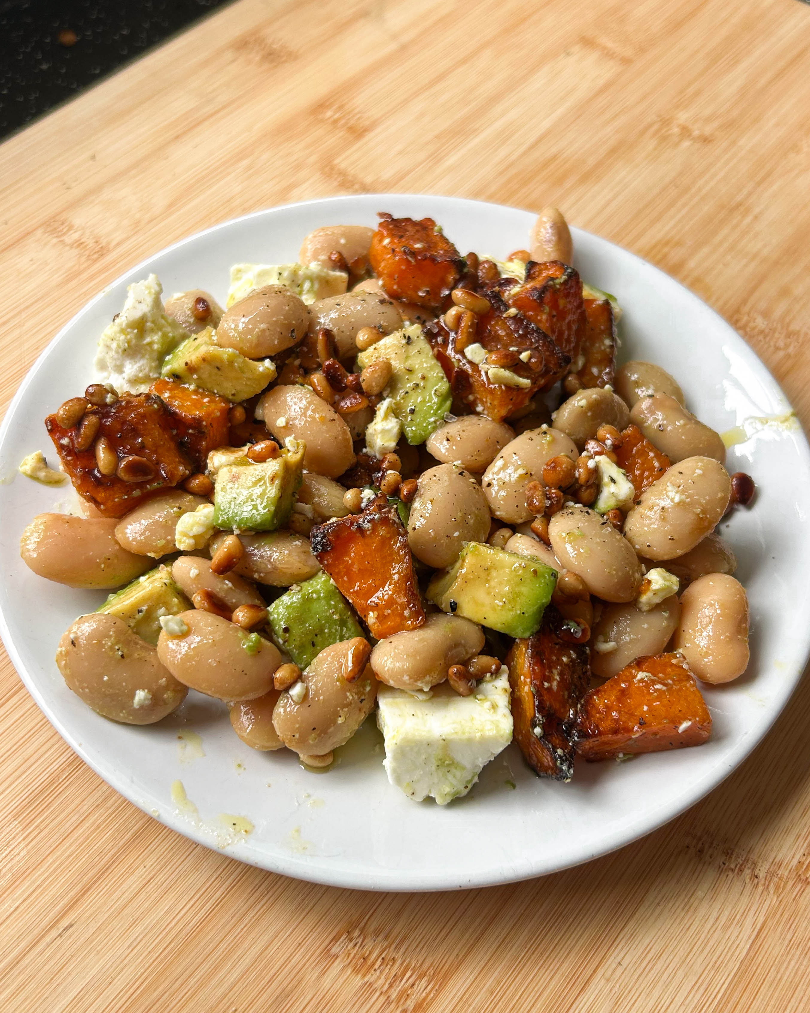 bean-recipe-the-carey-mulligan-salad-roasted-squash-butter-bean-avocado-salad-with-zingy-honey-mustard-dressing-boldbeanco