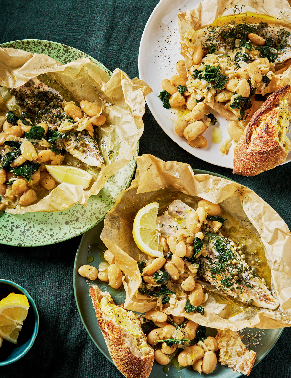  Lemony Cavolo Nero Butter Beans + Capered Fish En Papillote 