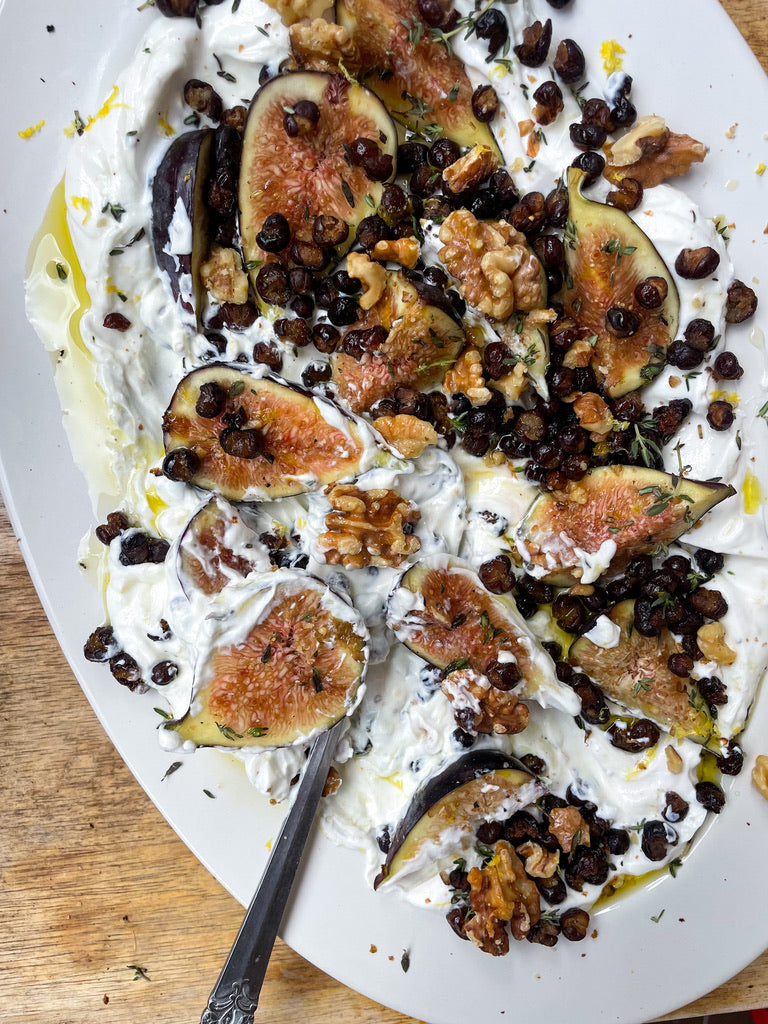 Whipped Goats Cheese, Figs + Crispy Carlin Peas