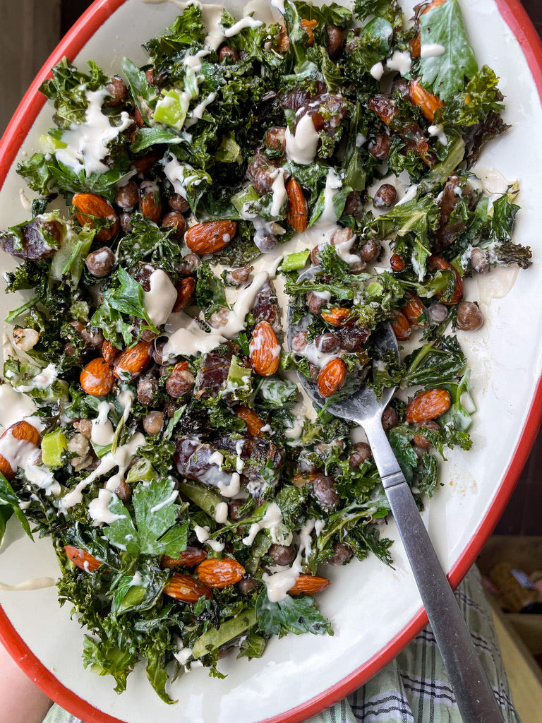 Crispy Kale, Carlin Pea, Date + Tahini Salad