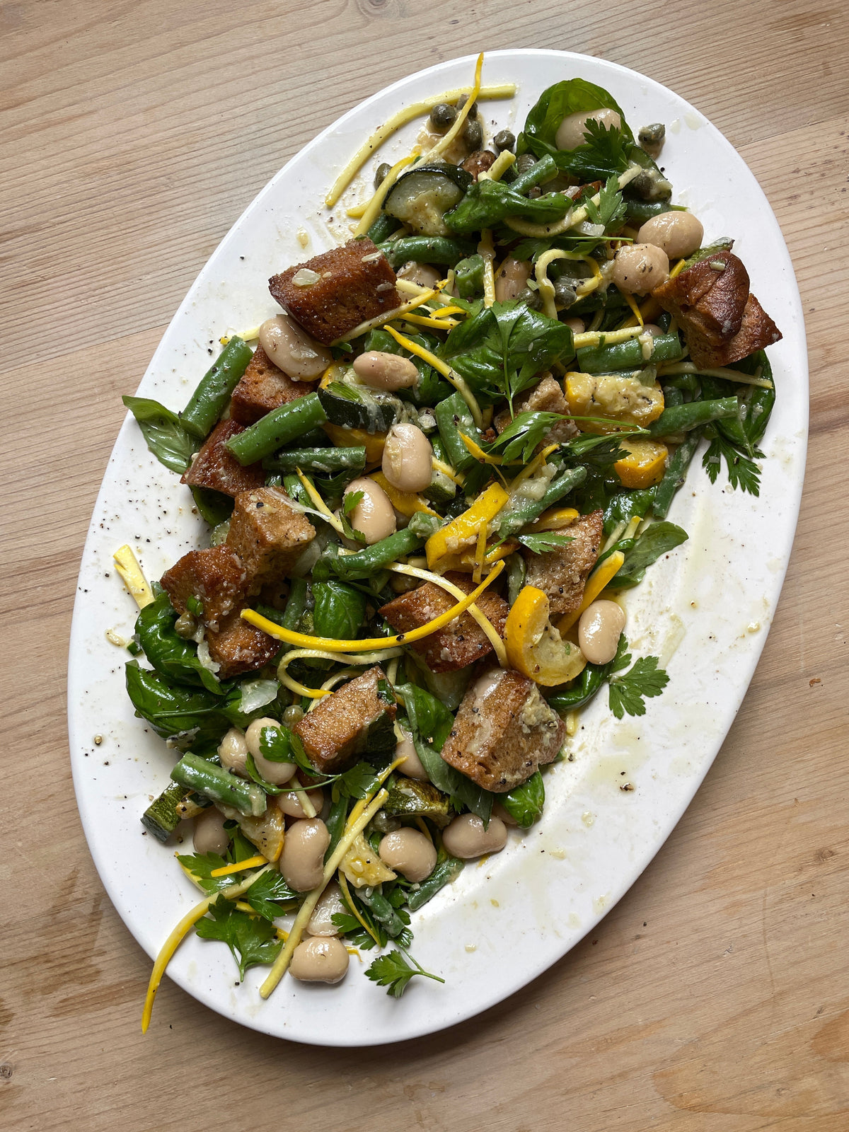 Butter Bean + Summer Greens Panzanella Salad