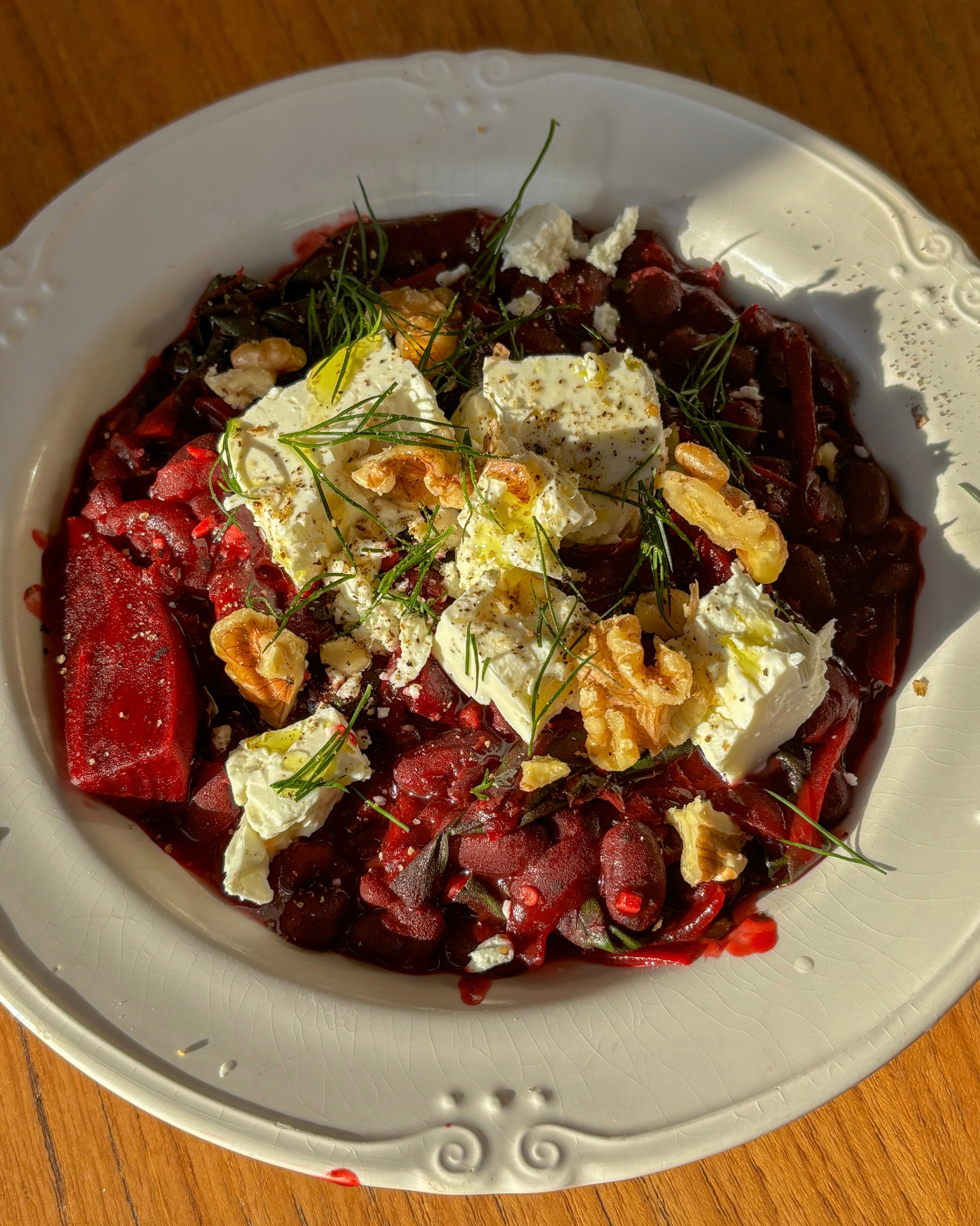 Beetroot + Kidney Bean Stew with Feta + Walnuts