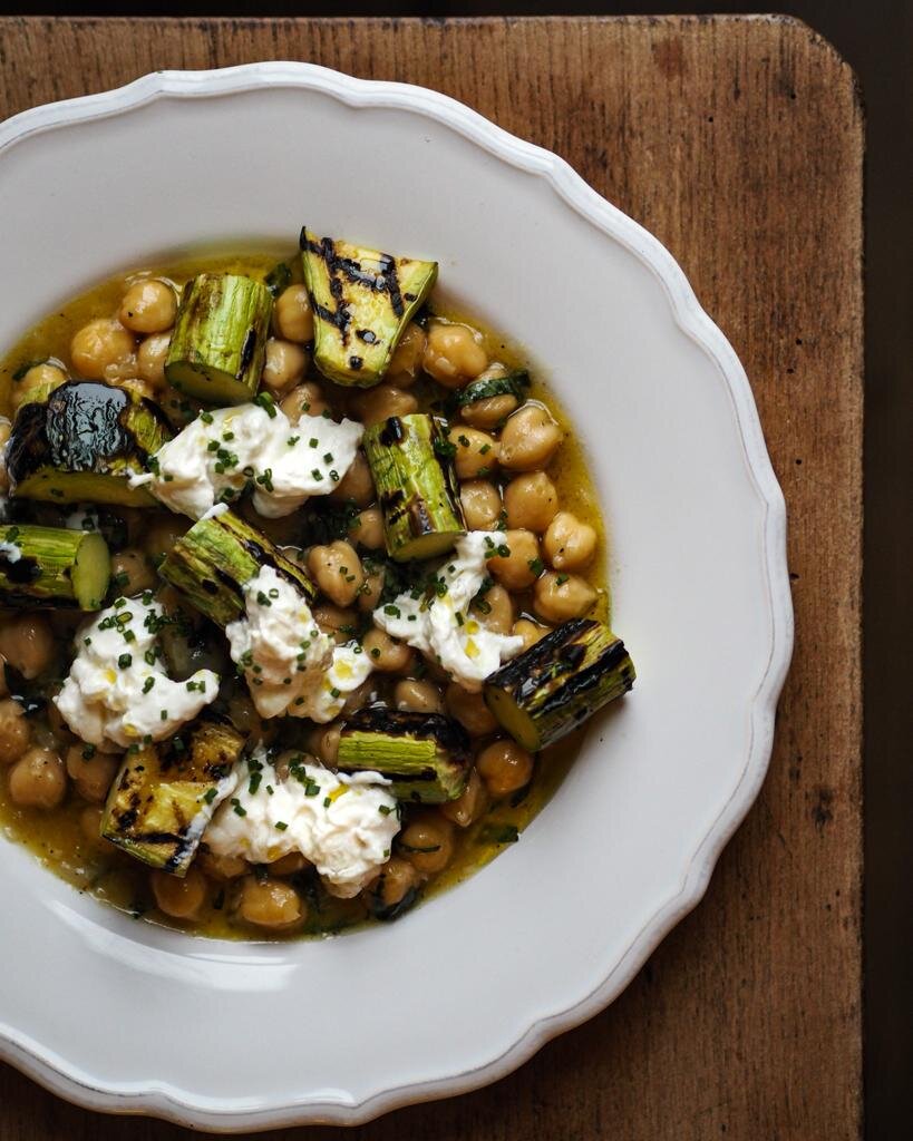 Braised Chickpeas with Grilled Courgette + Burrata Bold Bean Co
