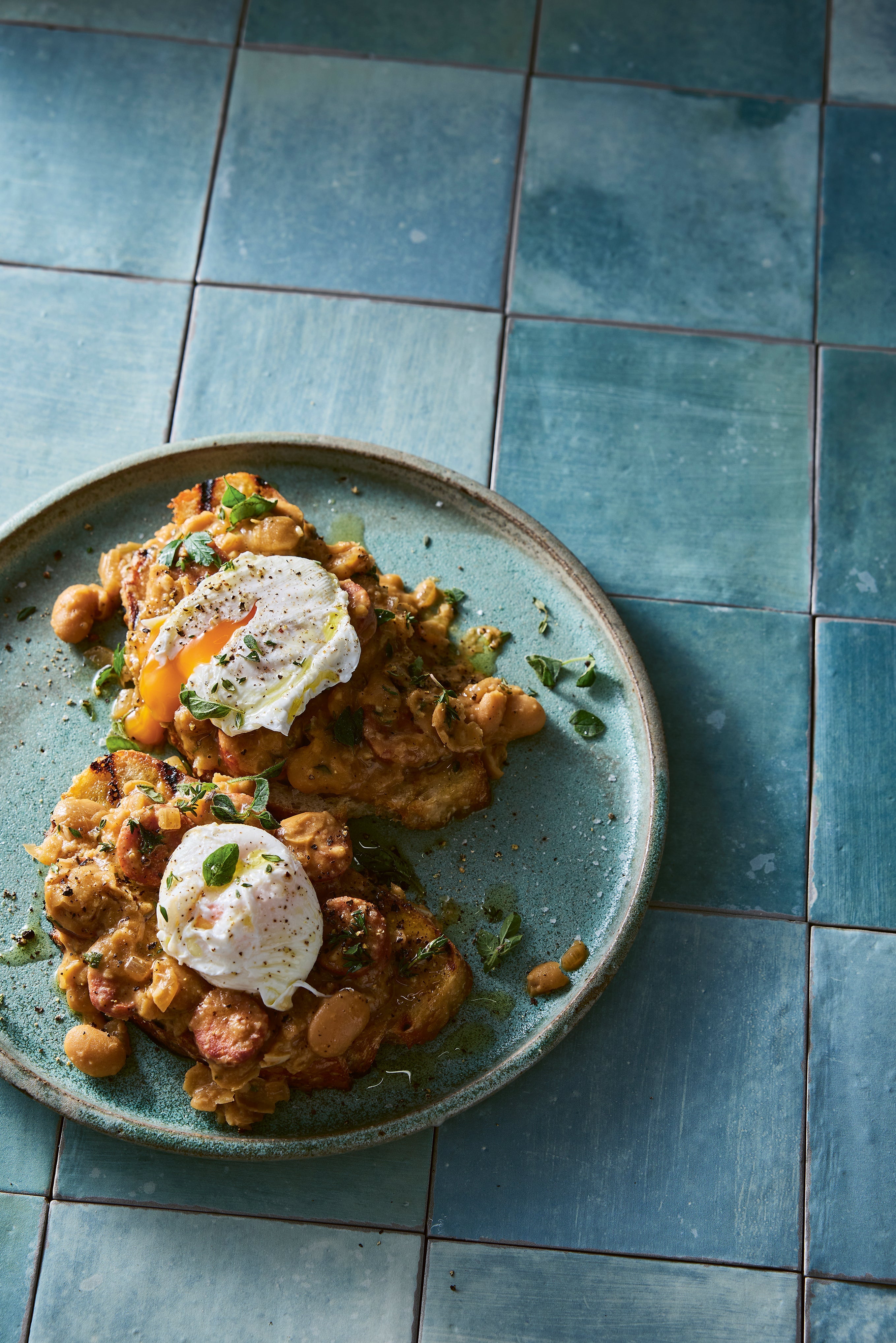 Chorizo + Butter Bean Stew wit Poached Eggs