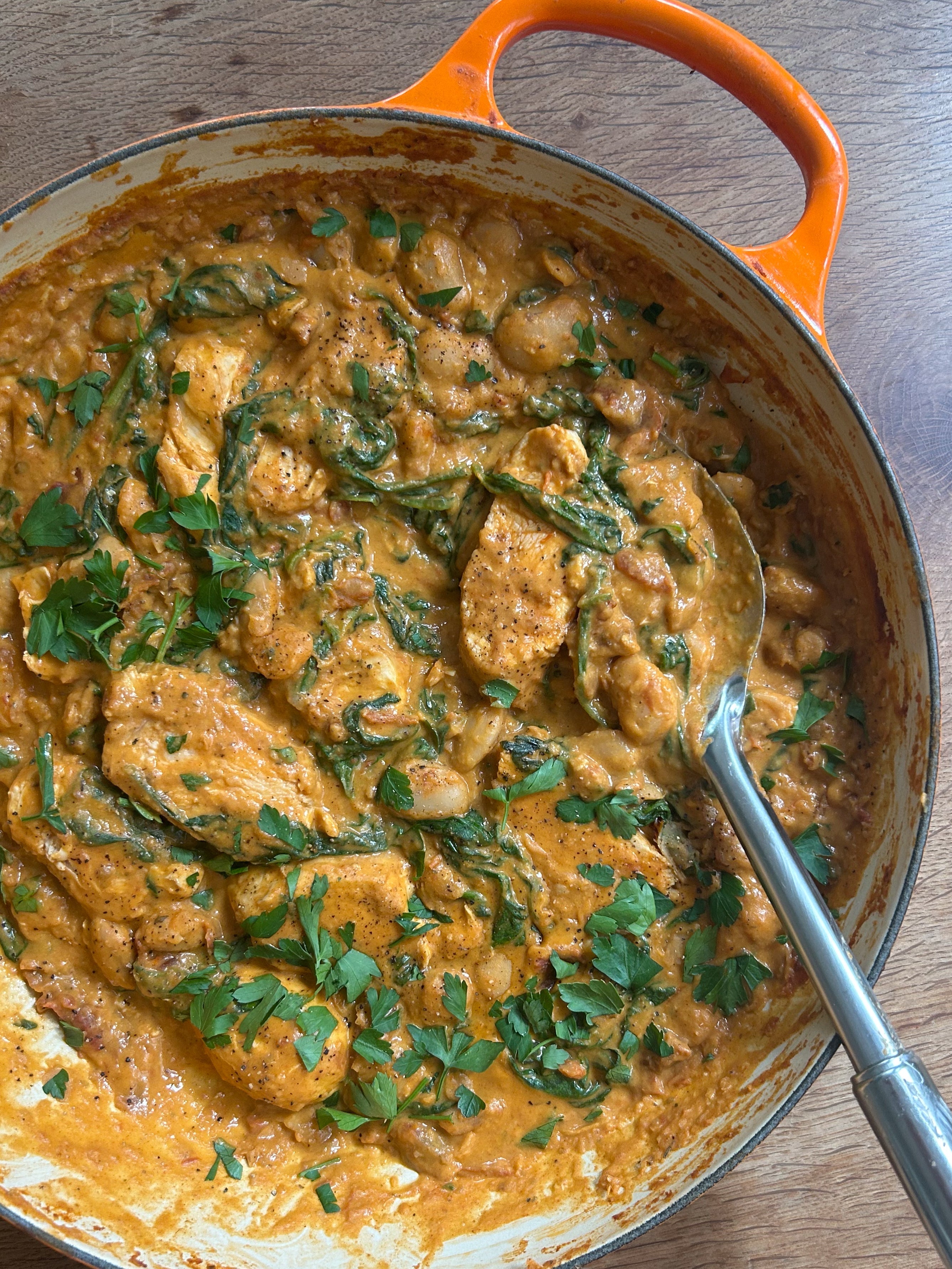 Creamy Tuscan Chicken + Butter Beans with Sundried Tomatoes