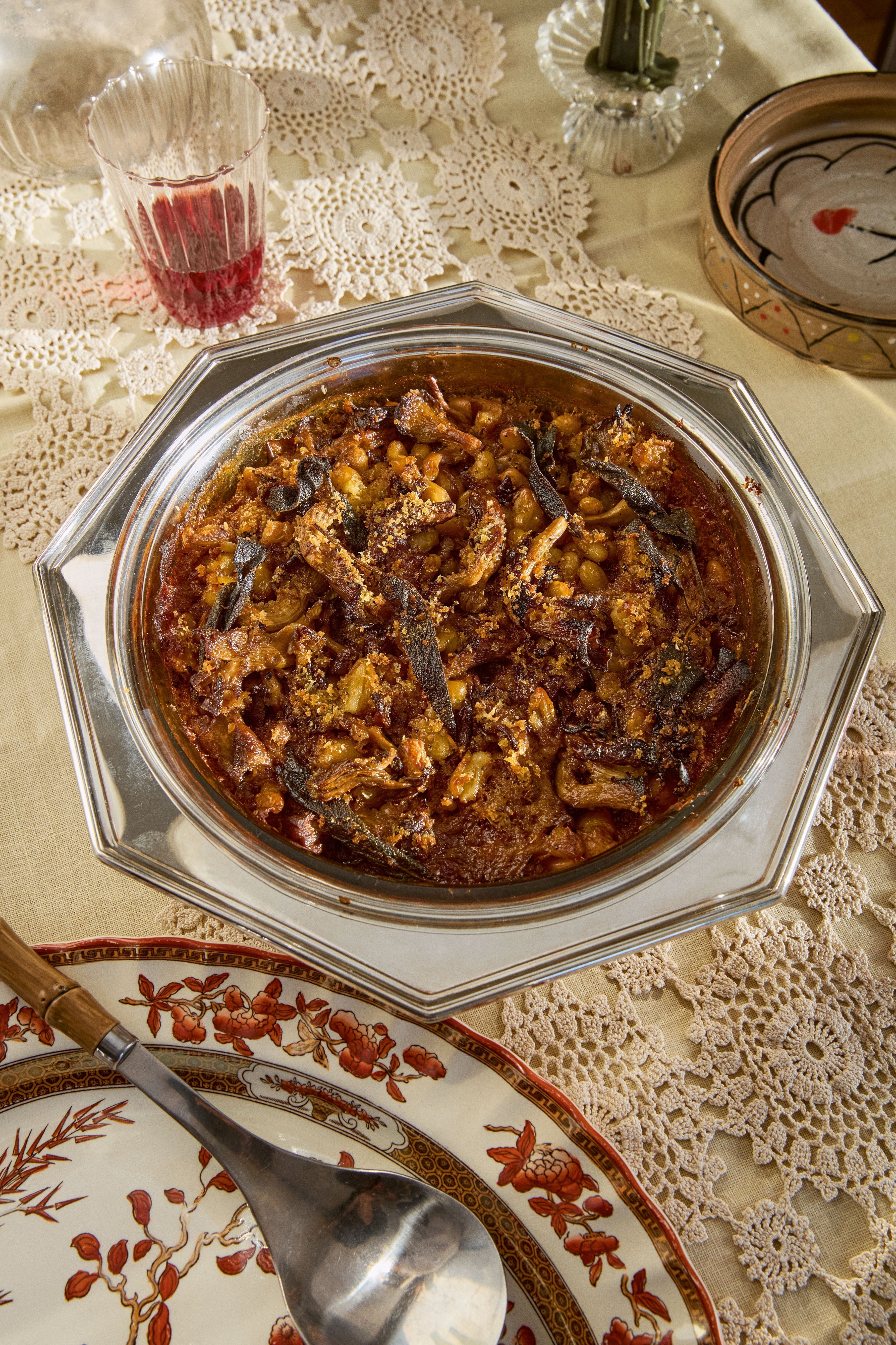 Crispy Baked Beans with Mushrooms + Parmesan