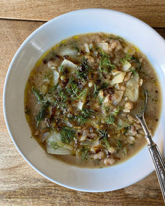 Dilly Bean Stew with Cabbage + Frizzled Onions