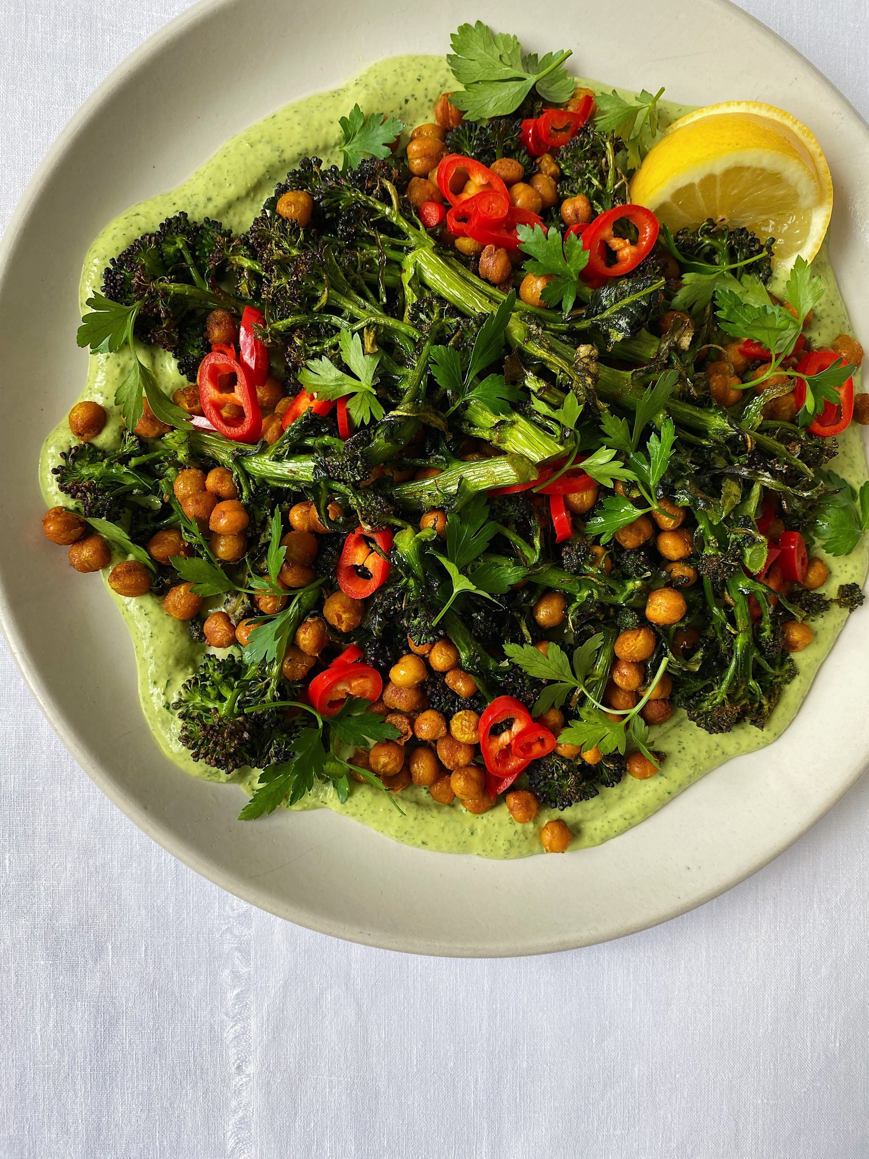 bean-recipe-chickpeas-purple-sprouting-broccoli-green-tahini-boldbeanco