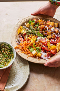 Fried Halloumi + Chickpea Rainbow Salad