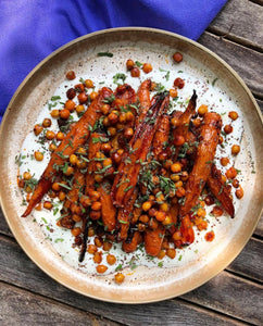 Honey Roasted Carrots with Harissa Chickpeas on Sumac Yoghurt