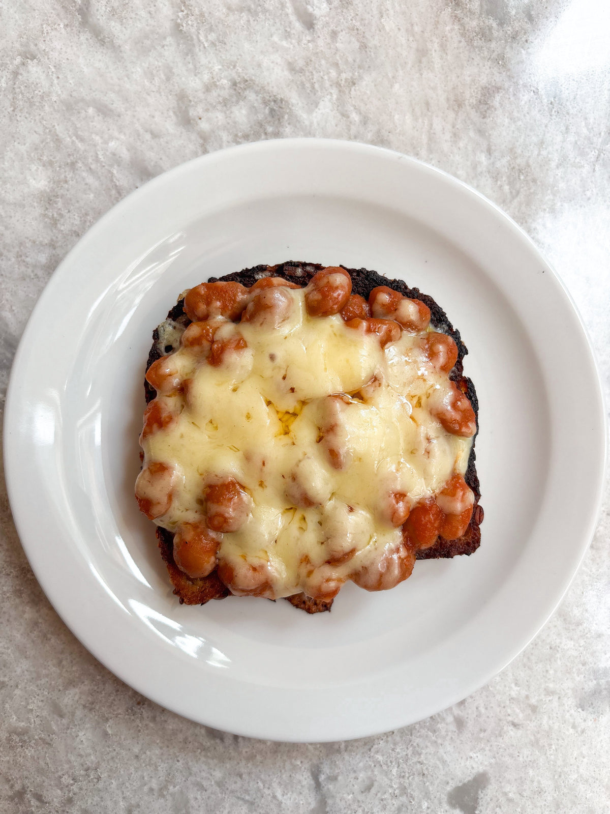  Rich Tomato Baked Bean + Cheddar Melt on Toast 