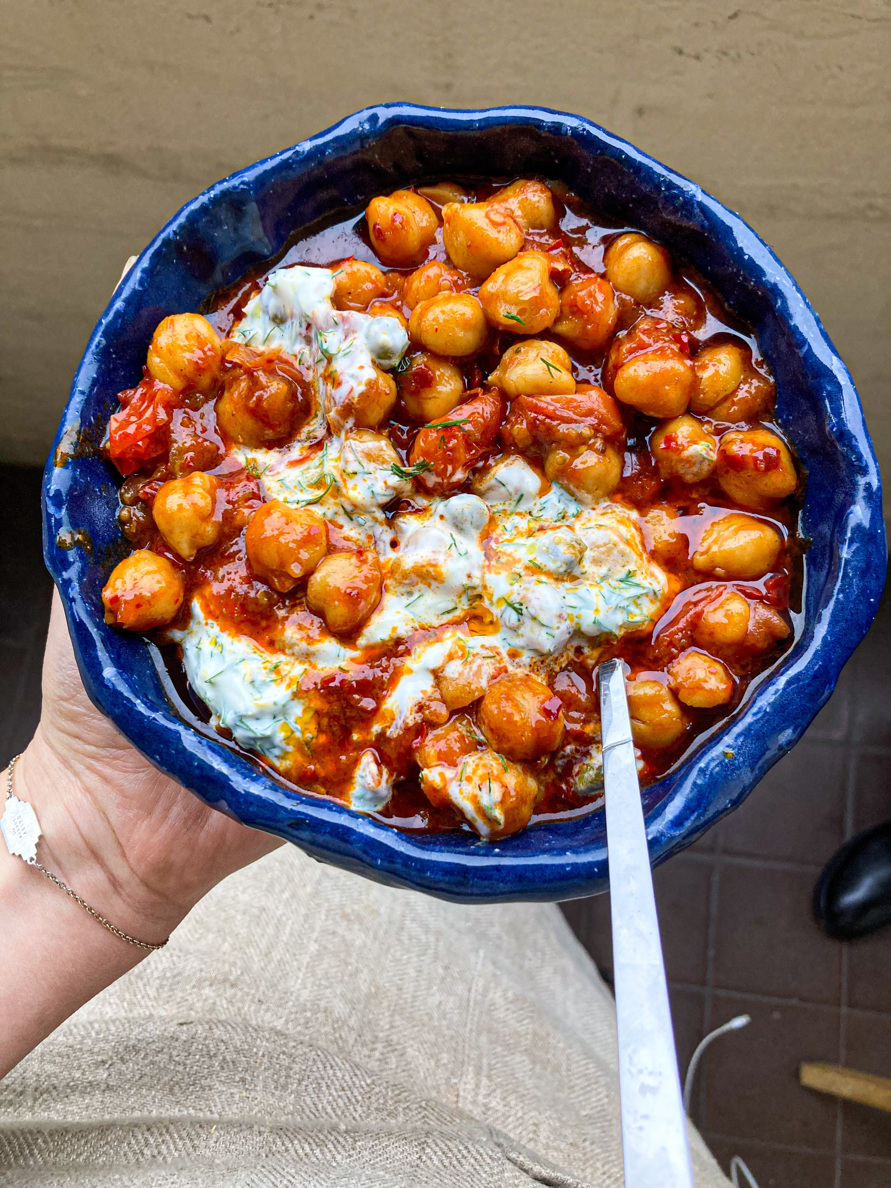 Chickpea, Tomato + Harissa Stew with Herby Yoghurt