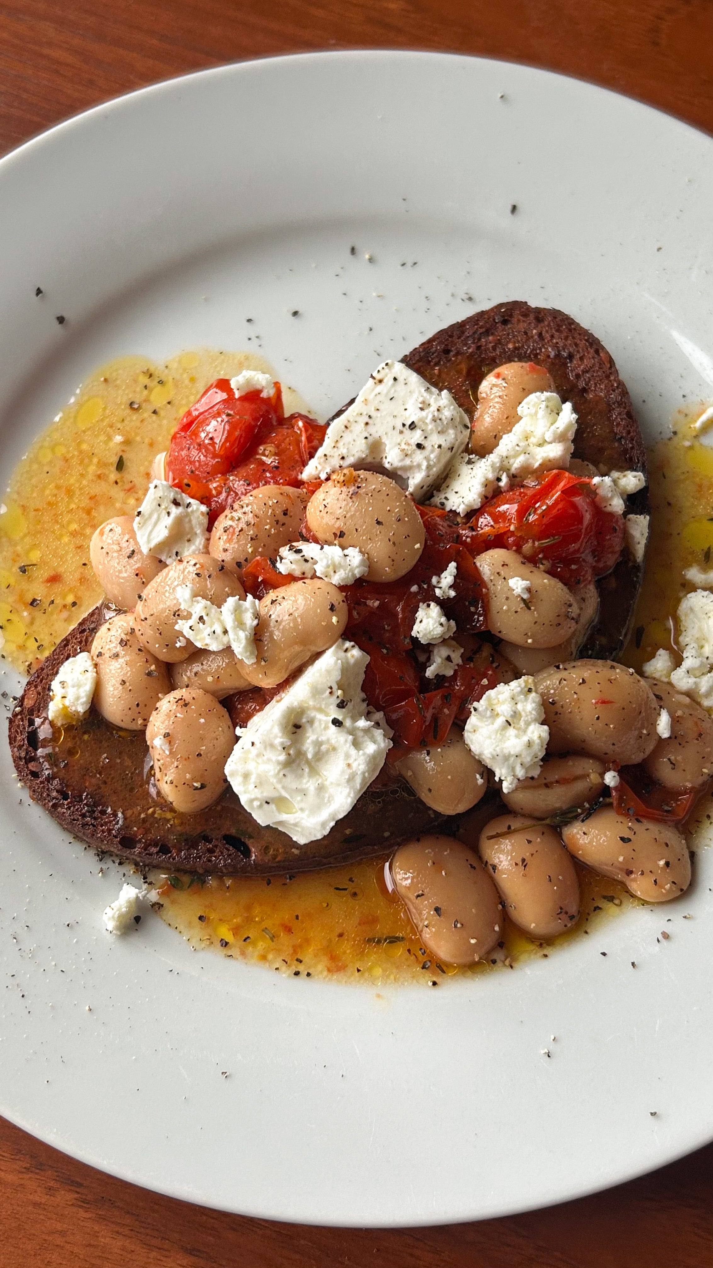Bob Mortimer's Beans on Toast with Slow Roasted Tomatoes + Feta Cheese