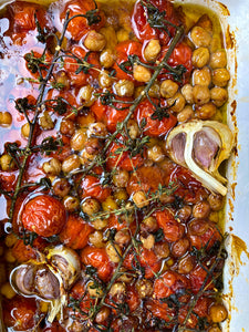 Confit Tomatoes + Chickpeas with Whipped Feta Crostinis