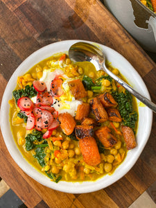 Curried Carrot + Chickpea Stew with Radish Pickle