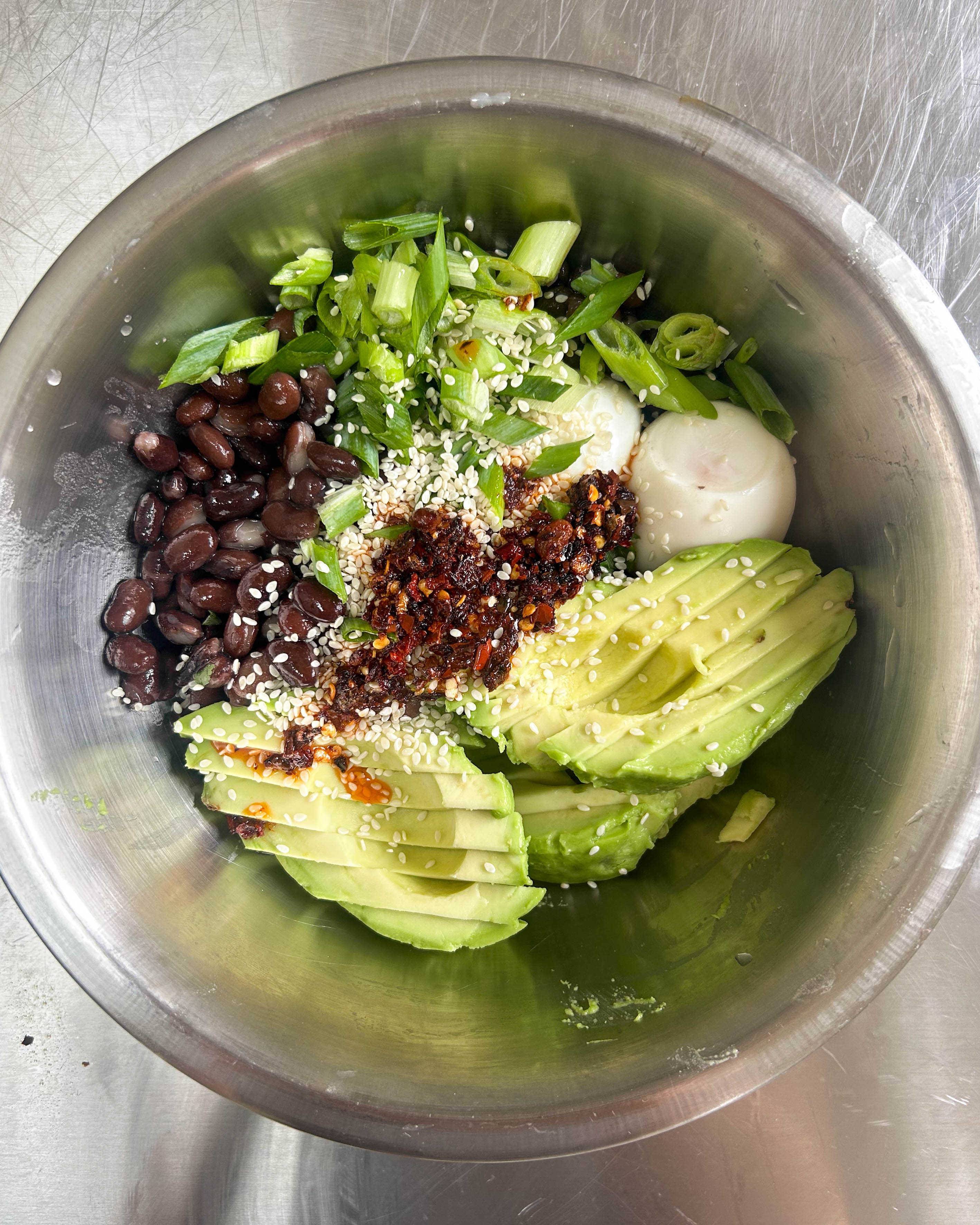 Chopped Egg, Avocado + Black Bean Chilli Crunch