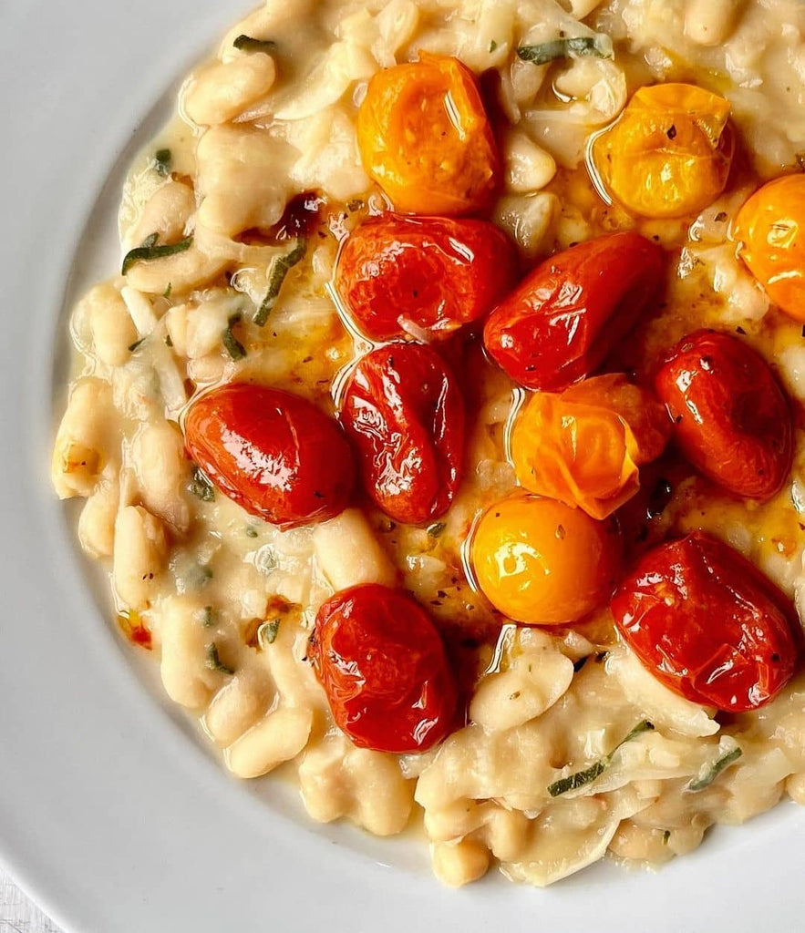 Cannellini Beans with Sage + Roasted Tomatoes