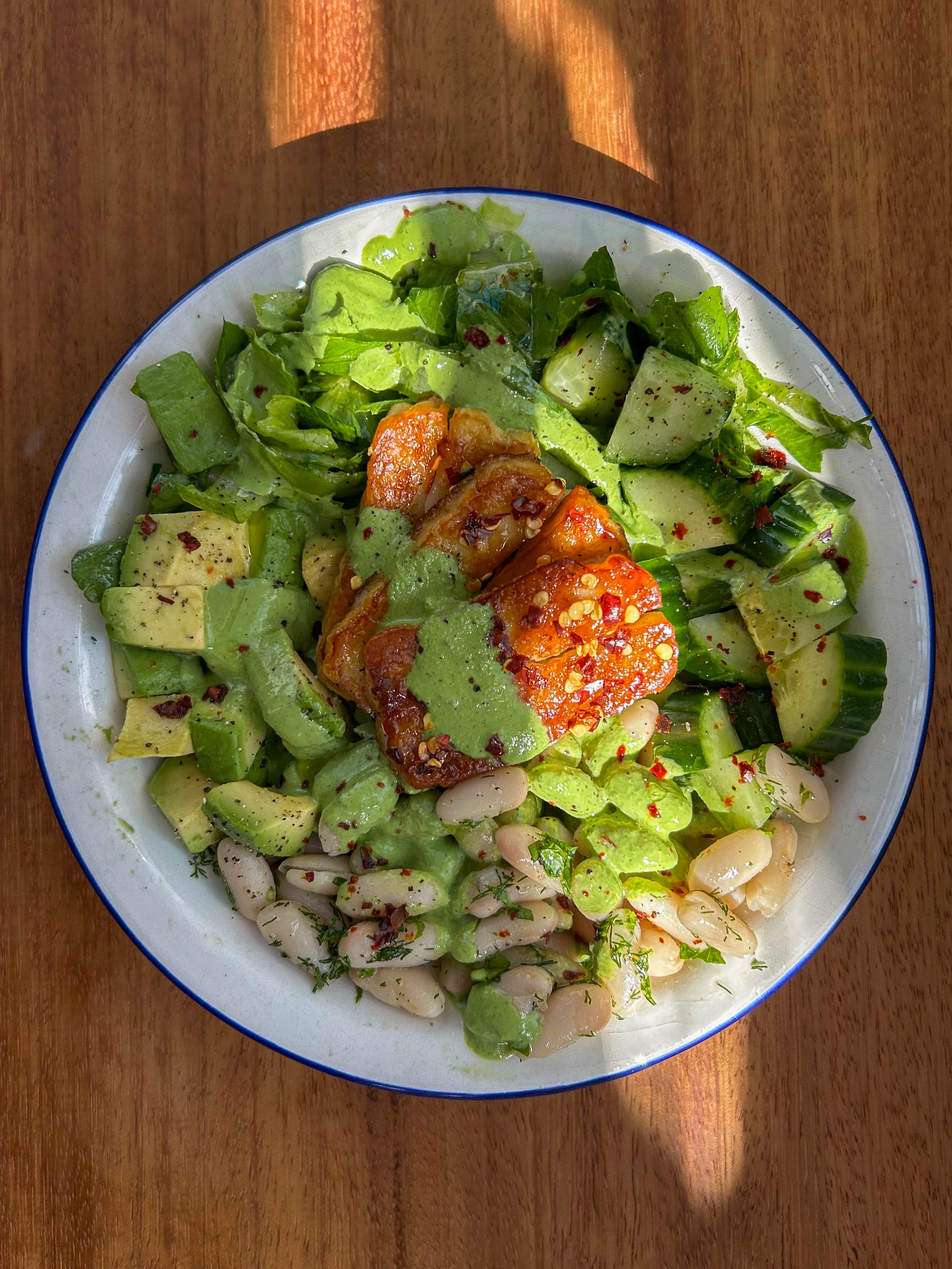 Hot Honey Halloumi + Green Goddess Bean Salad