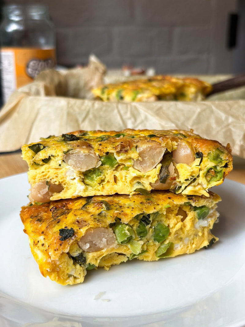 Butter Bean, Sweet Pea + Feta Frittata