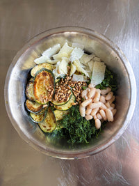 Mustardy Chargrilled Courgette, White Bean + Pecorino Salad